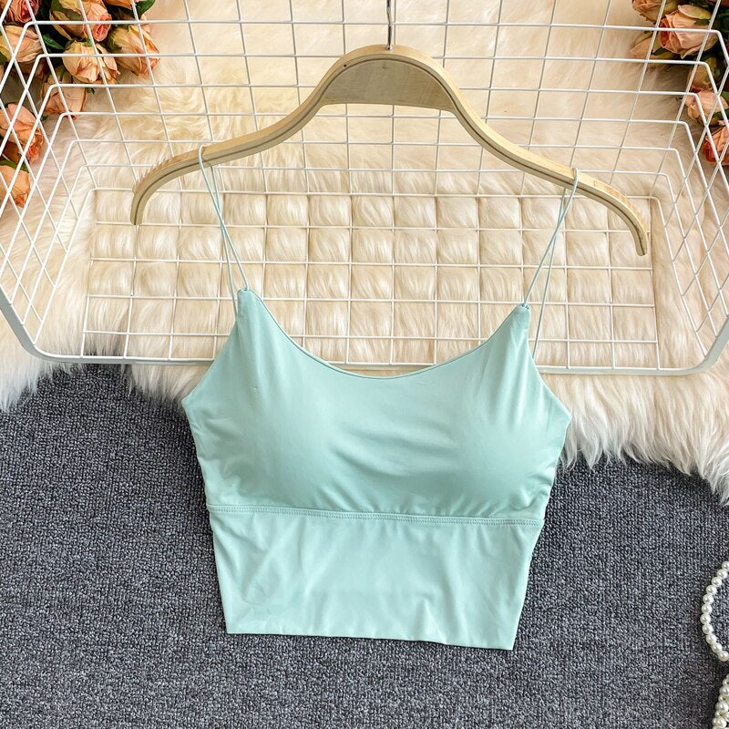 Sexy Solid Color Crop Tops with Built-in Bra