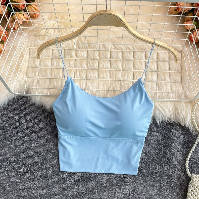 Sexy Solid Color Crop Tops with Built-in Bra