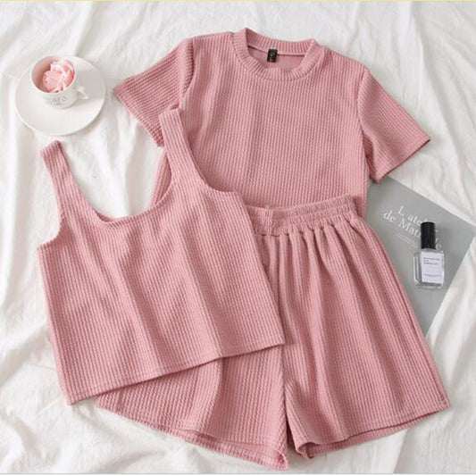 Pink Summer Chic Three-Piece Pants Set for Women