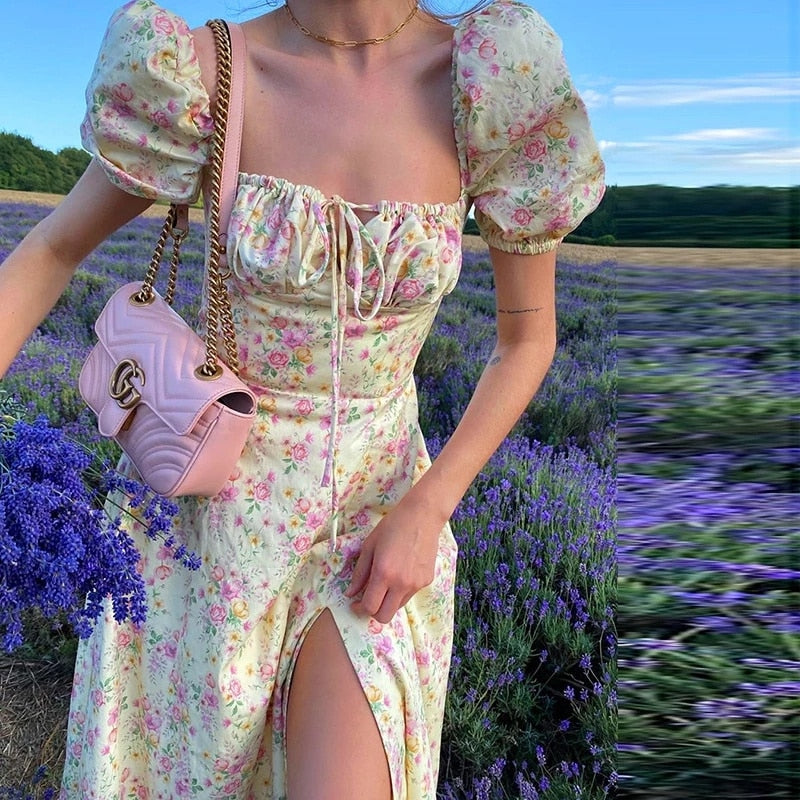 Floral Puff Sleeve Maxi Dress
