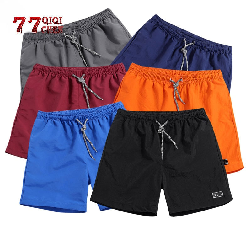Men's Shorts Polyester Shorts for Men New 2021 Summer Solid Breathable Elastic Waist Casual Man Shorts Male Bermuda Homme